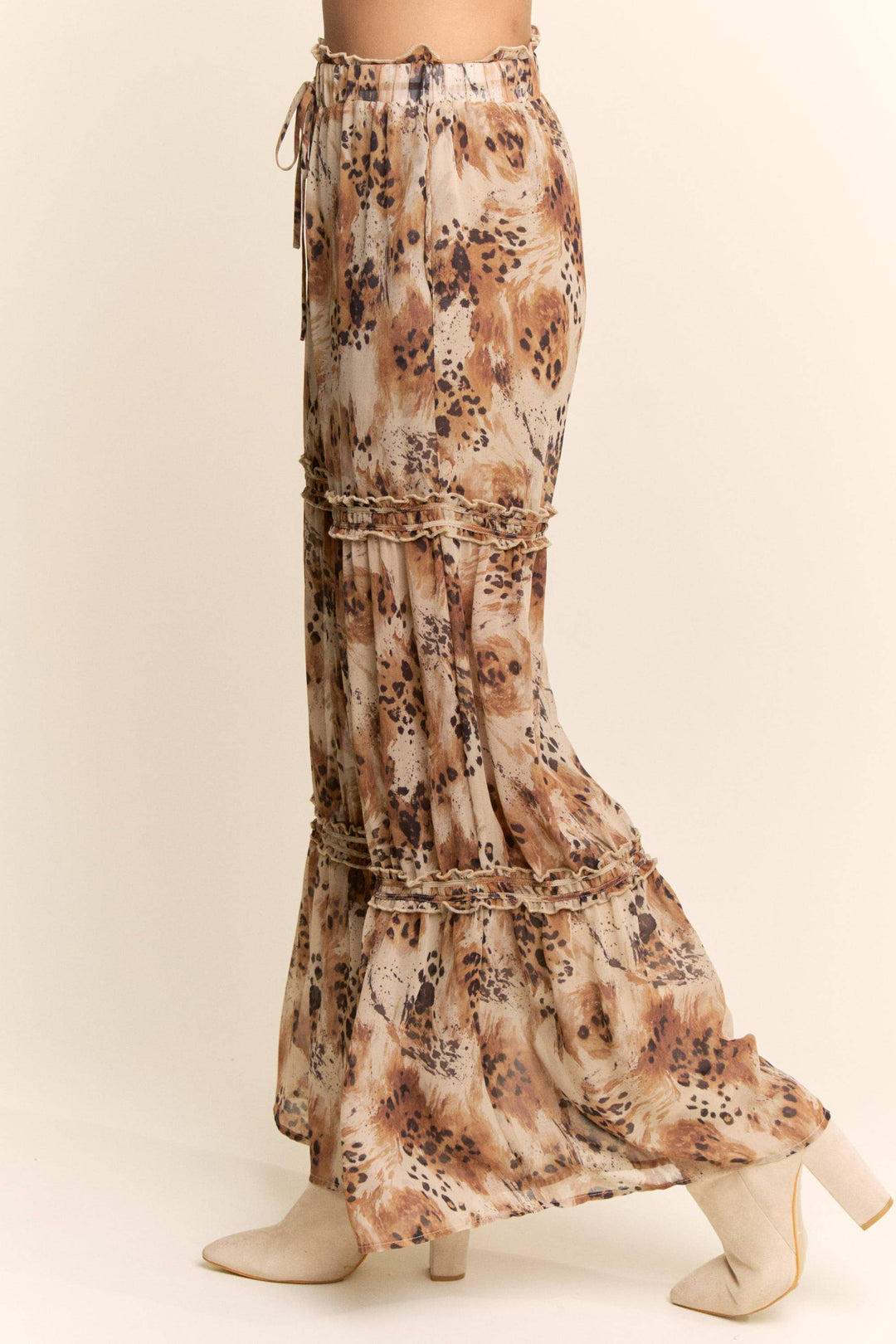 ELASTIC WAIST RUFFLE DETAIL PALAZZO PANTS