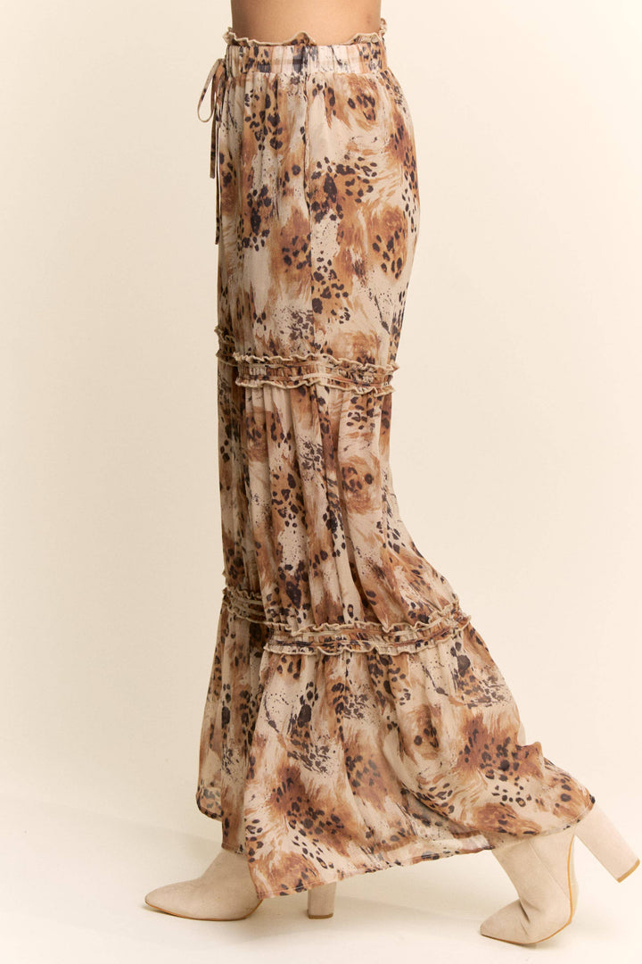 ELASTIC WAIST RUFFLE DETAIL PALAZZO PANTS