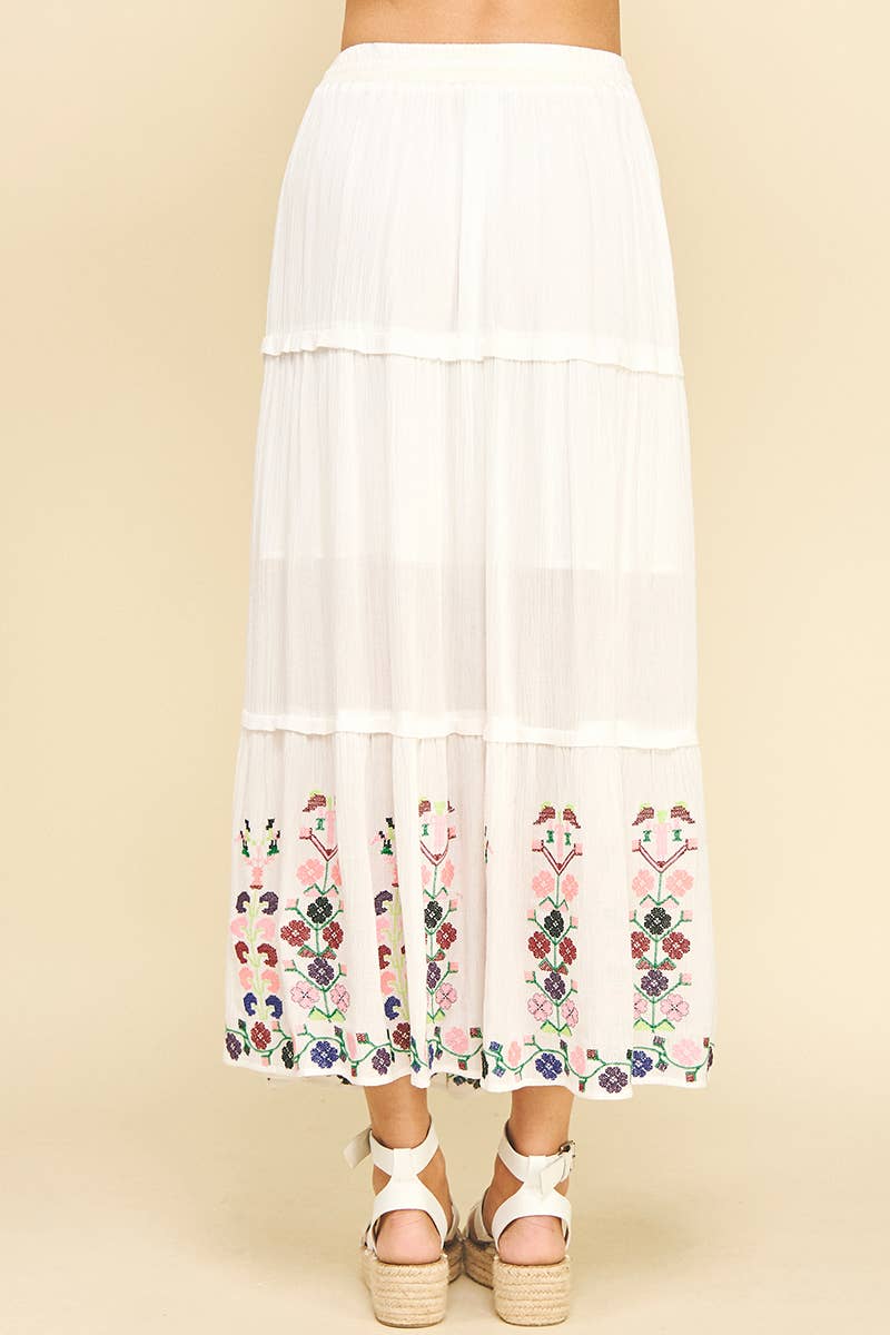 Skirts - FLORAL EMBROIDERED MAXI SKIRTS - - Cultured Cloths Apparel