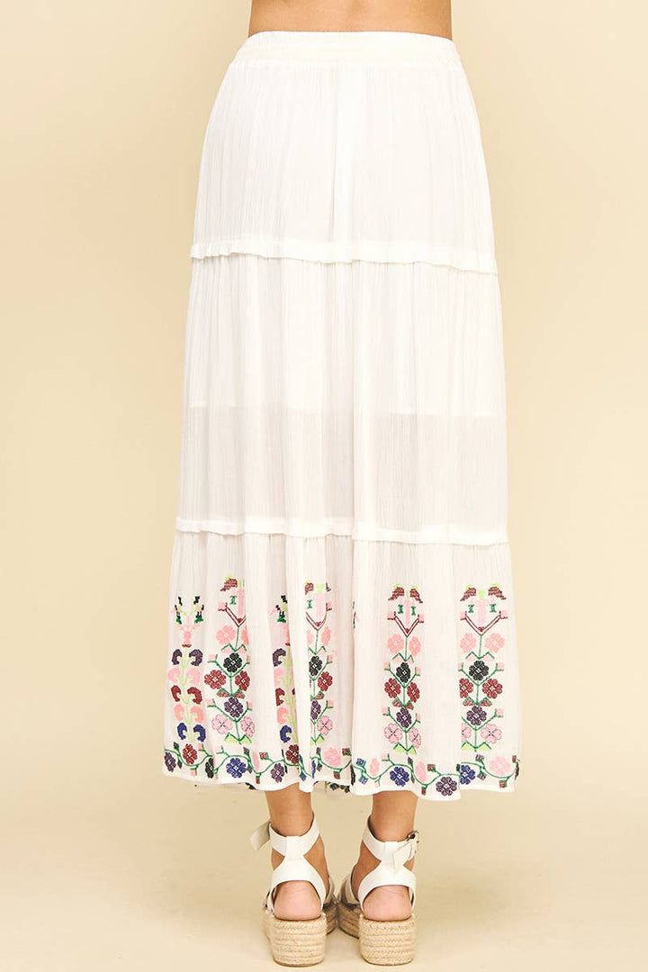 Skirts - FLORAL EMBROIDERED MAXI SKIRTS - - Cultured Cloths Apparel