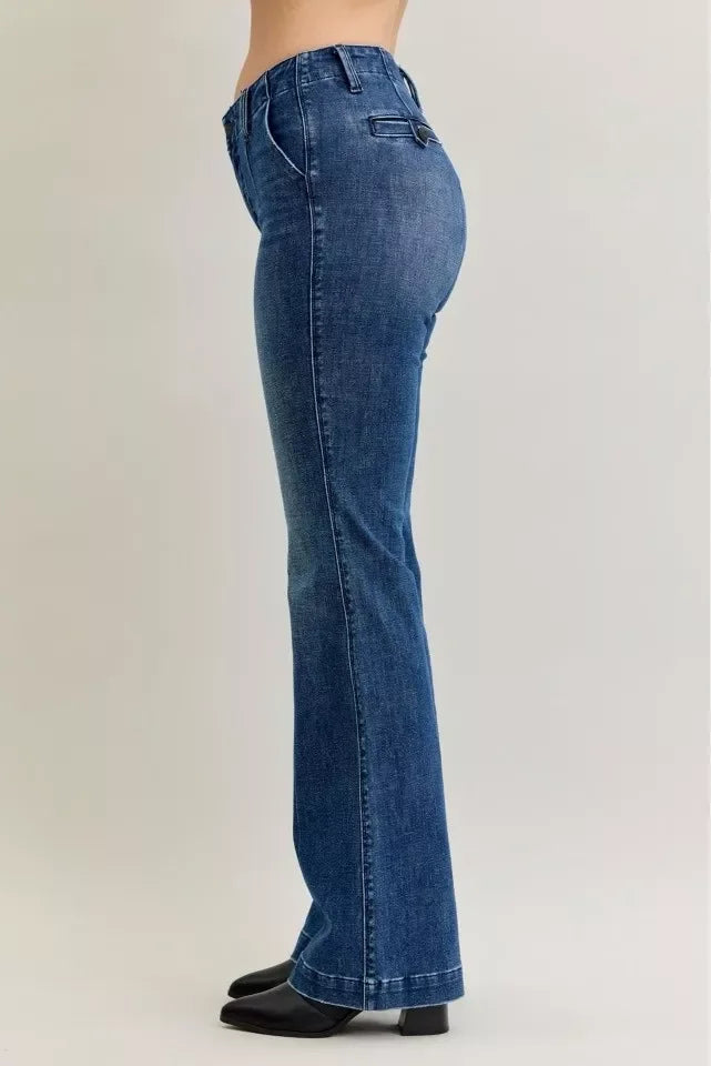 Denim - Judy Blue Full Size Mid Rise Bootcut Jeans with Welt Pockets Plus Size - - Cultured Cloths Apparel
