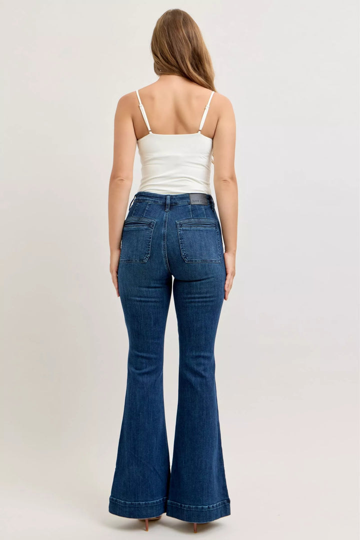 Denim - Judy Blue High-Waisted Flare Jeans with Front Pockets - - Cultured Cloths Apparel