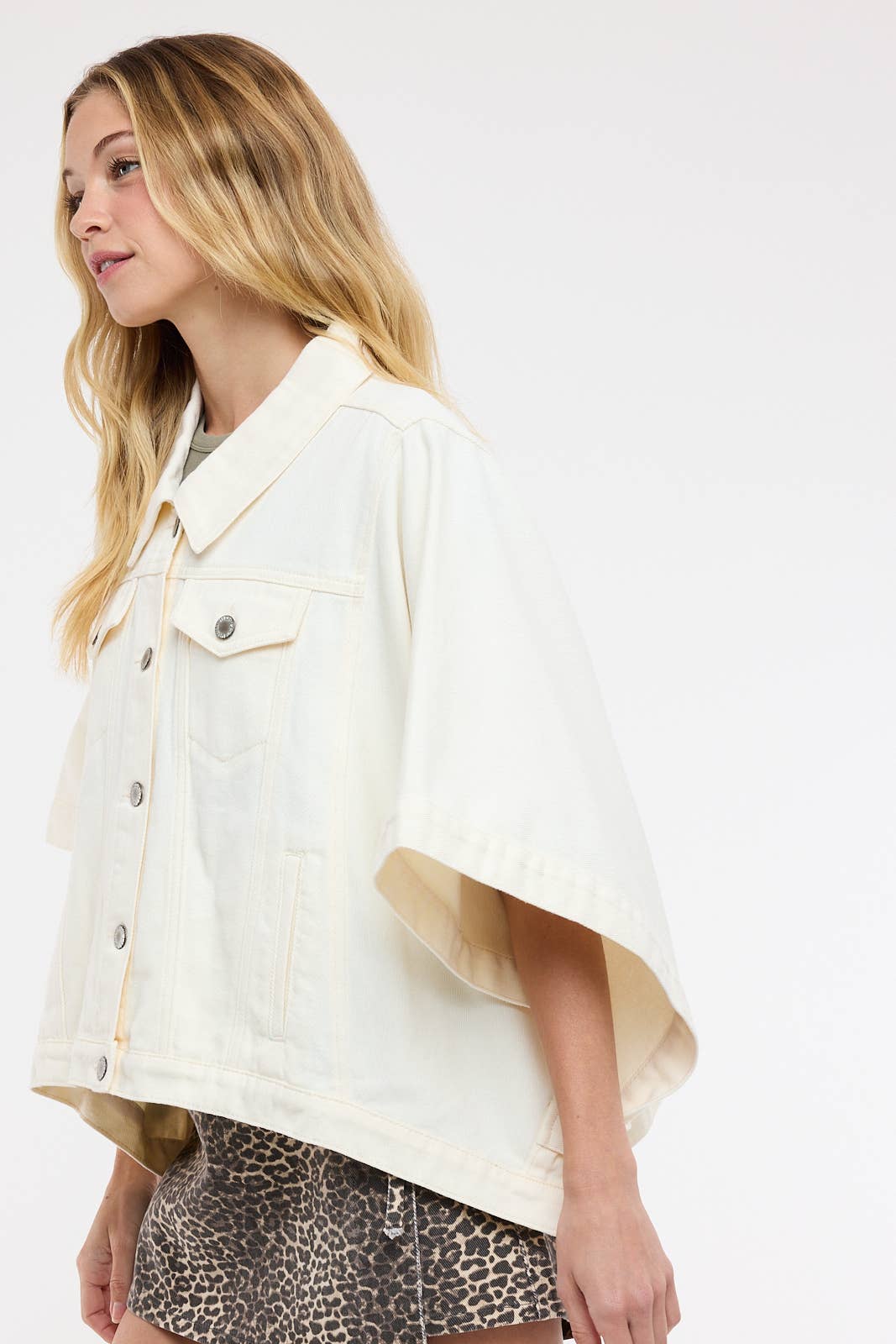 SHORT SLEEVE OVERSIZED DENIM PONCHO JACKET / WL25-12318