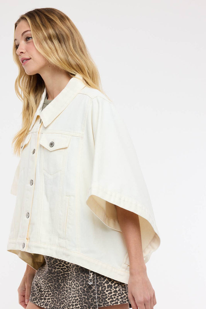 SHORT SLEEVE OVERSIZED DENIM PONCHO JACKET / WL25-12318