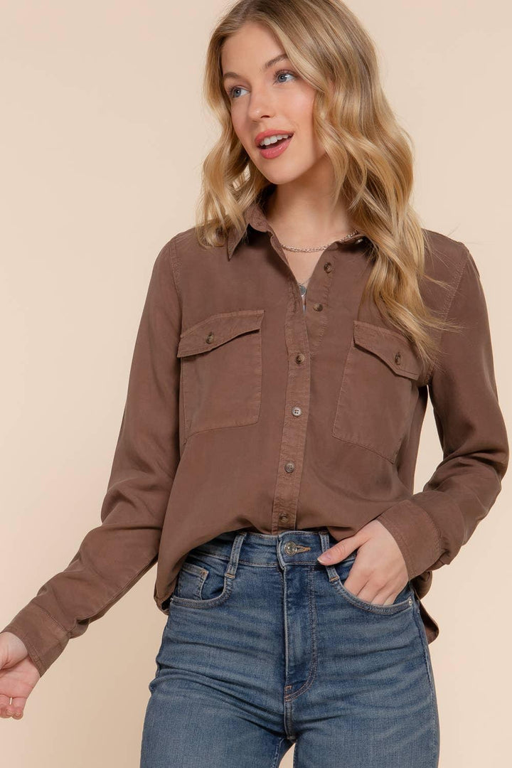 Women's Long Sleeve - Long Sleeve Color Tencel Shirt - - Cultured Cloths Apparel