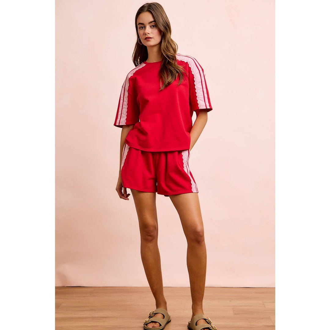 FRENCH TERRY SIDE LACE DRAWSTRING SHORTS