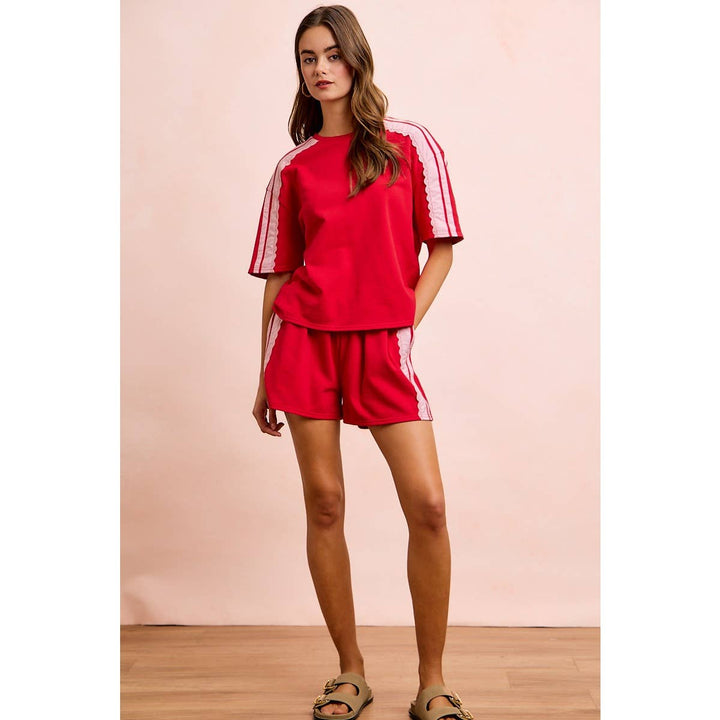 FRENCH TERRY SIDE LACE DRAWSTRING SHORTS