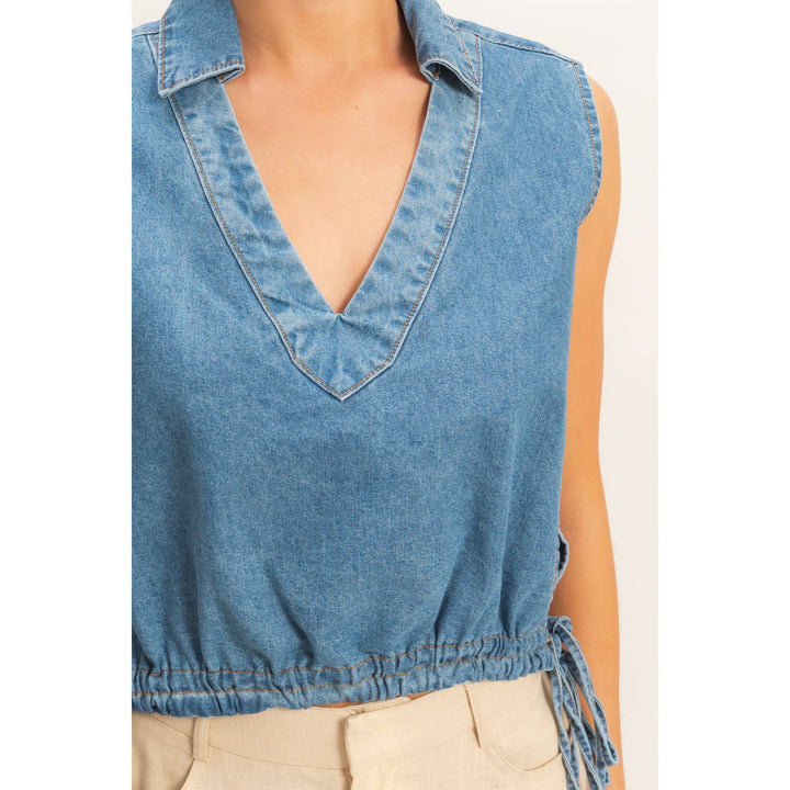 Women's Short Sleeve - Collared V-Neck Drawstring Tank - - Cultured Cloths Apparel