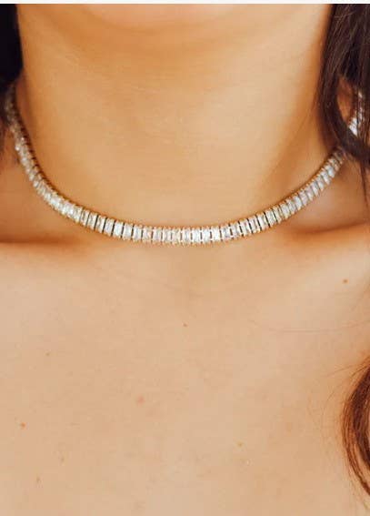 Accessories, Necklaces - BAGUETTE STONE TENNIS NECKLACE | 40NK9660 - - Cultured Cloths Apparel