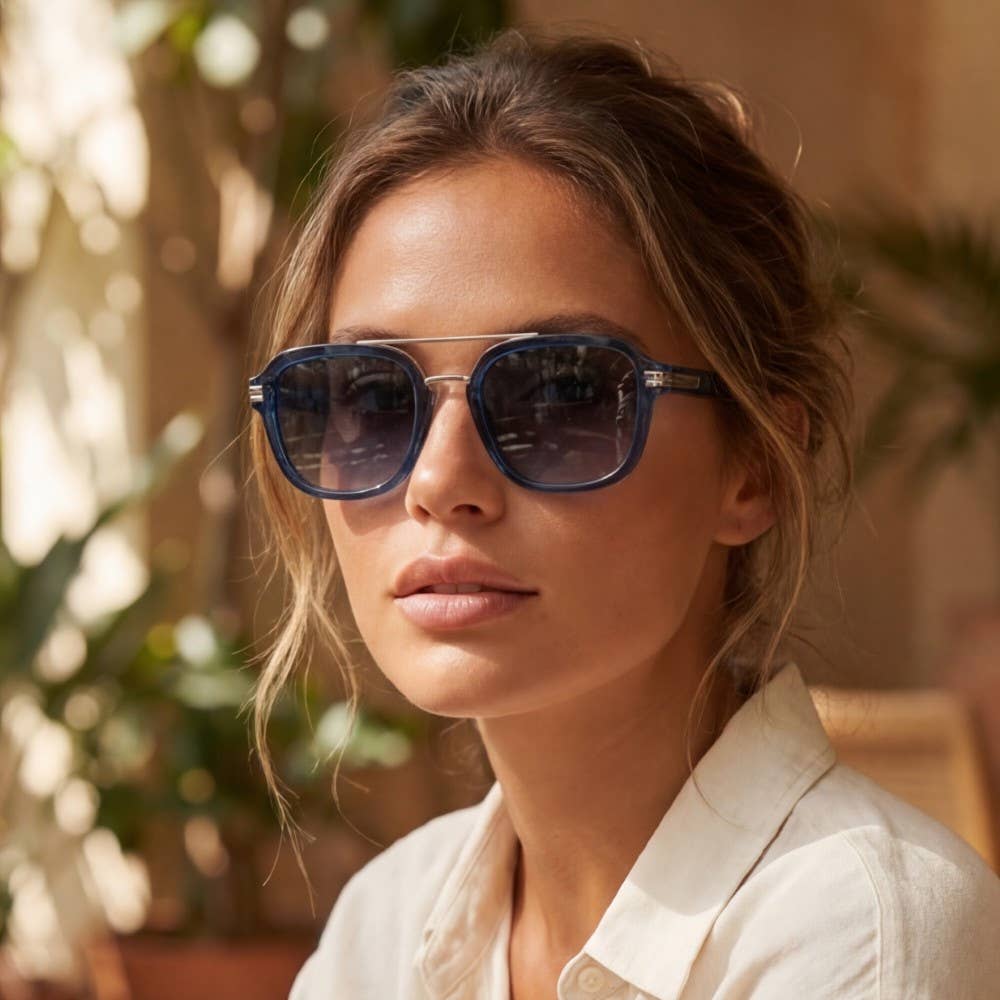 Sunglasses - Square Double Bridge Round Metal Accent Sunglasses - ASSORTED - Cultured Cloths Apparel