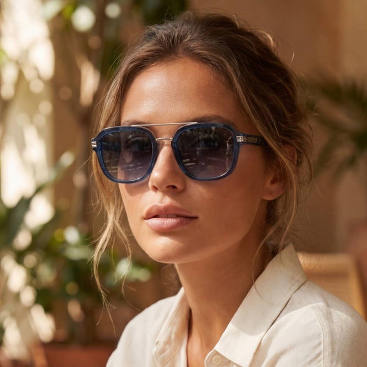Sunglasses - Square Double Bridge Round Metal Accent Sunglasses - ASSORTED - Cultured Cloths Apparel