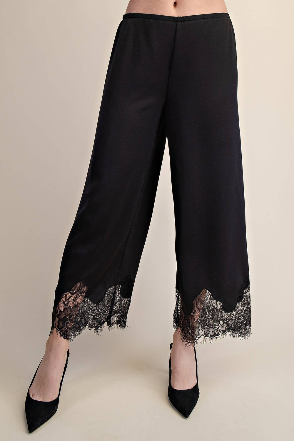 Pants - Mid Rise Cropped Lace Trim Pants - - Cultured Cloths Apparel