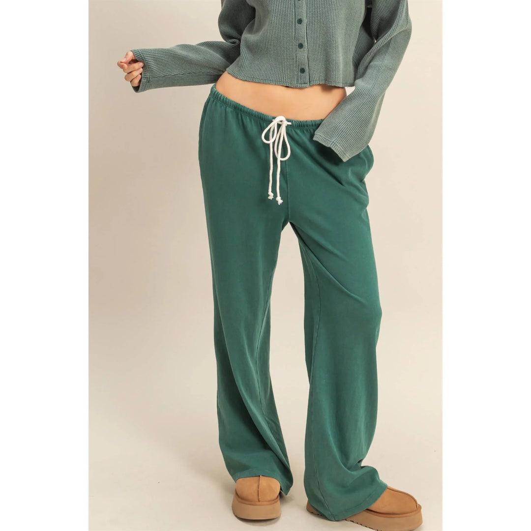 Athleisure - Mineral Washed Drawstring Waist Relaxed Pants - DEEP GREEN - Cultured Cloths Apparel
