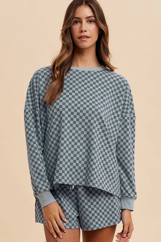Checkerboard Soft Brushed Knit Pullover Set