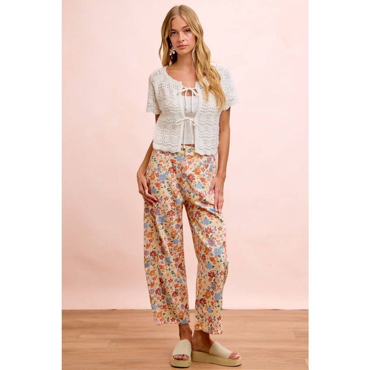 Pants - WASHED FLORAL PRINTED TWILL BARREL PANTS - - Cultured Cloths Apparel