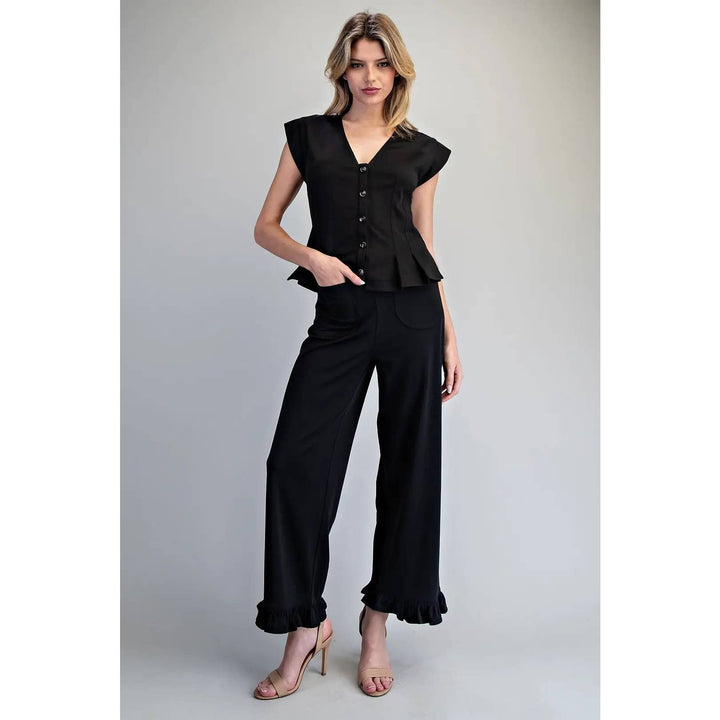 Pants - Straight Leg Ruffled Hem Pants - - Cultured Cloths Apparel