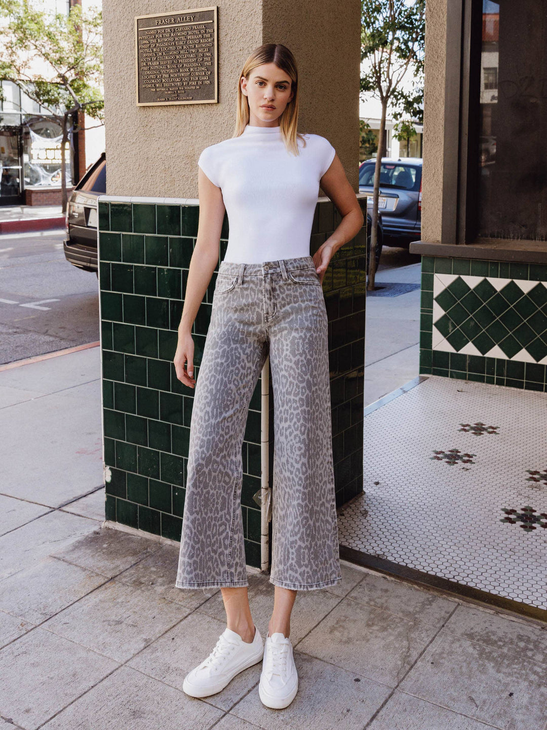 Denim - HIGH RISE GREY LEOPARD PRINT CROP WIDE LEG JEANS T7331GLP - - Cultured Cloths Apparel