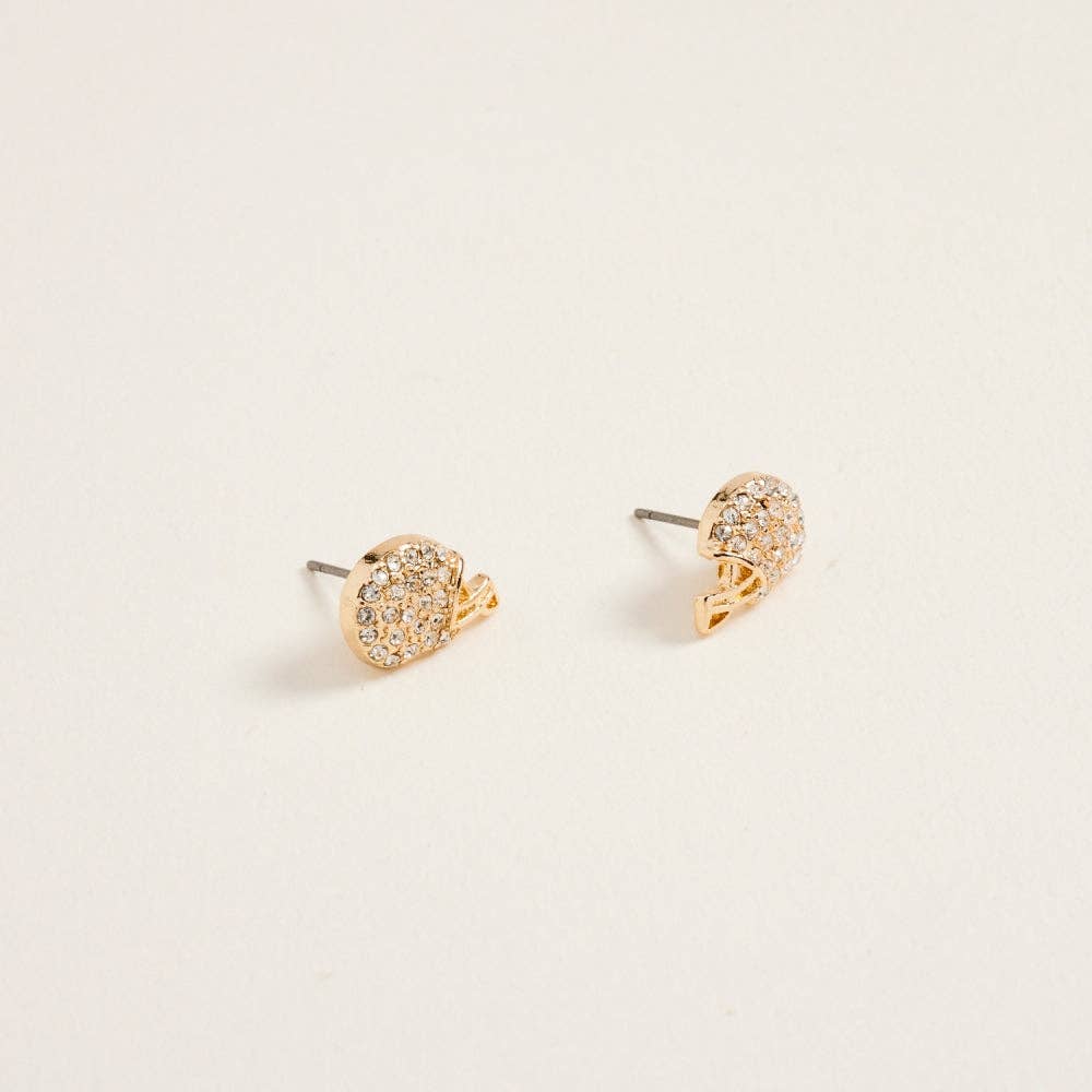 0.5 Inch Pave Pearl Rhinestone Football Helmet Post Earrings