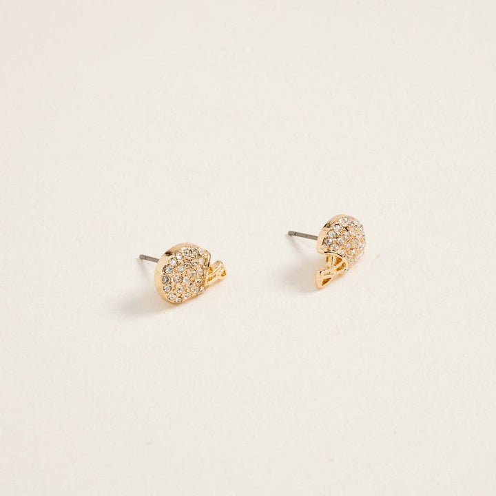 0.5 Inch Pave Pearl Rhinestone Football Helmet Post Earrings