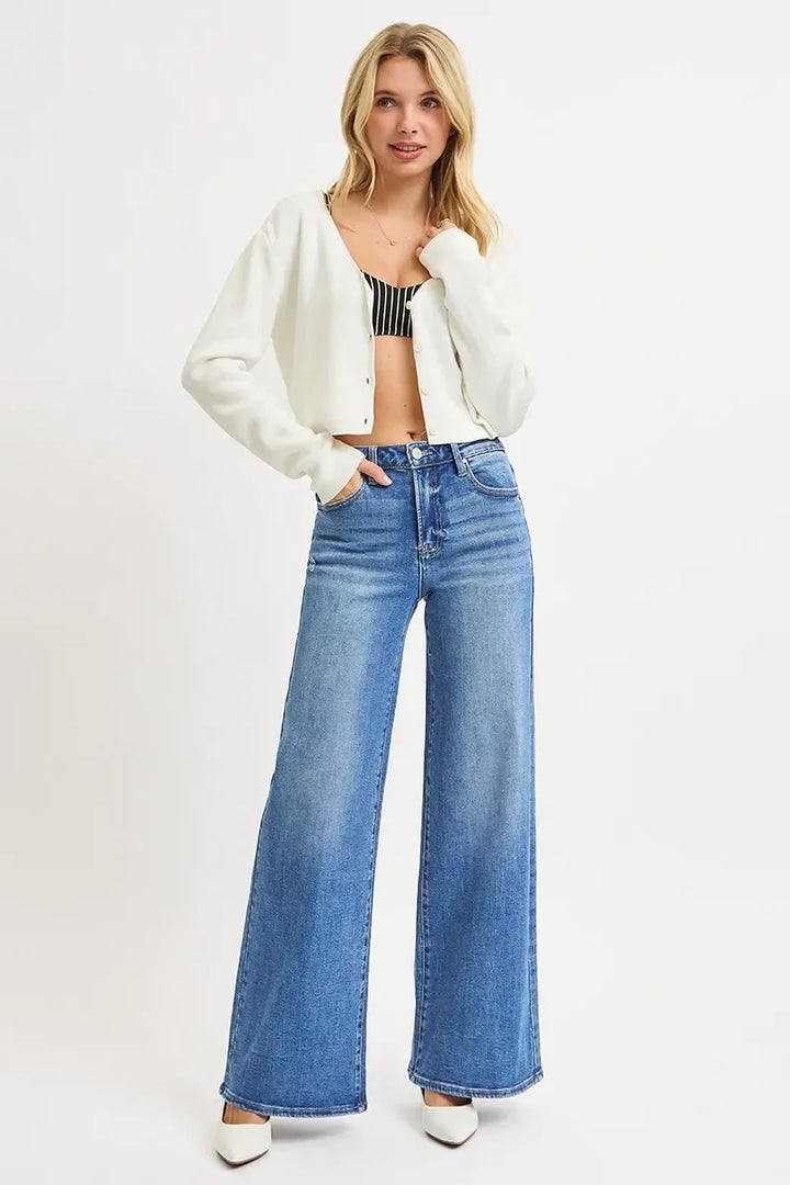 Denim - RISEN Full Size High Rise Wide Leg Jeans Plus Size - MEDIUM - Cultured Cloths Apparel
