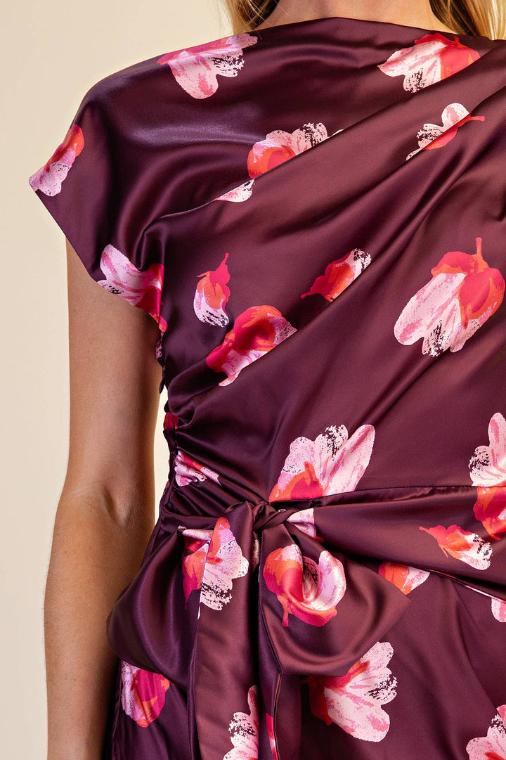 Floral Asymmetrical Neck Midi Dress