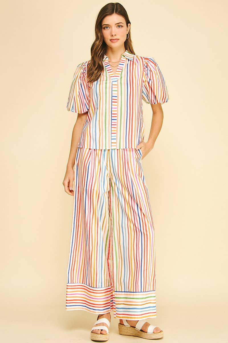 Pants - RAINBOW STRIPE WIDE LEG PANTS - - Cultured Cloths Apparel
