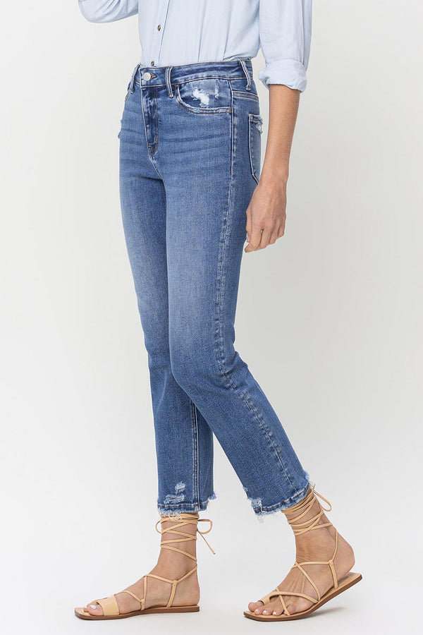 Denim - Lovervet High Rise Raw Hem Straight Jeans -  - Cultured Cloths Apparel