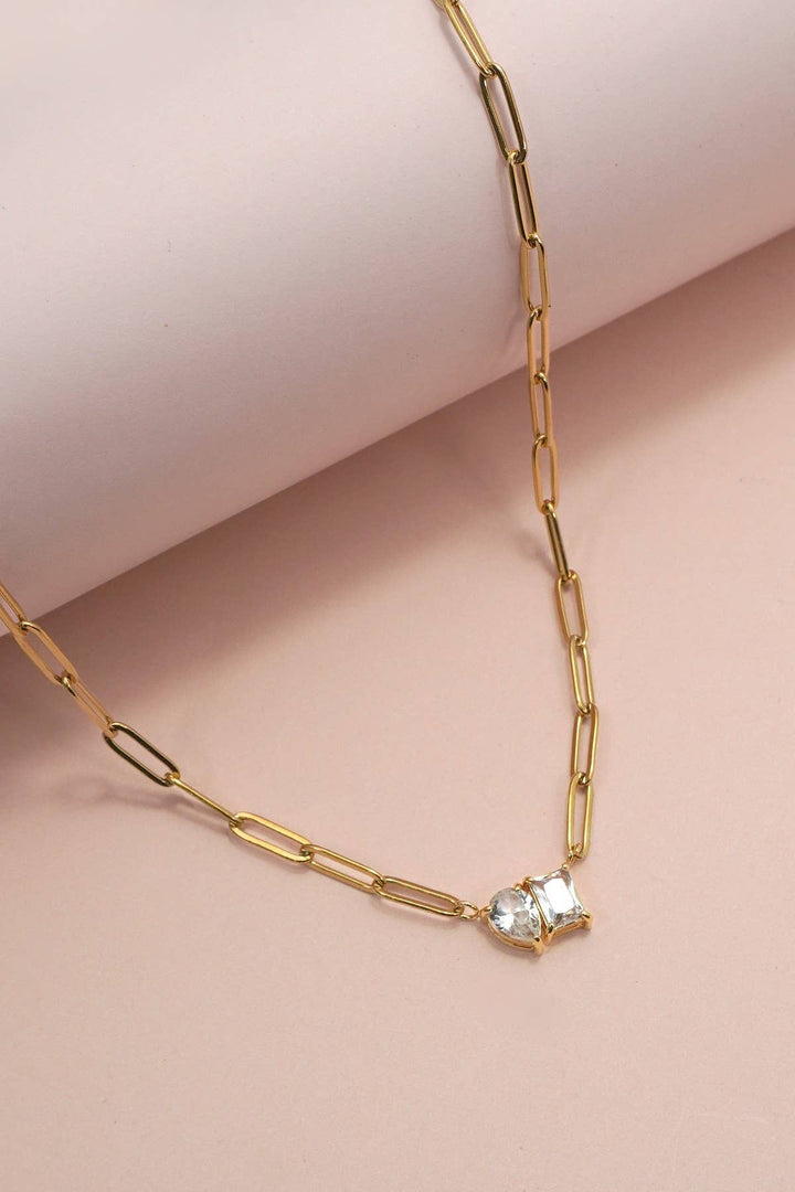 Accessories, Necklaces - 18K STAINLESS STEEL TARNISH FREE RHIN NECKLACE | 40NK9634 - - Cultured Cloths Apparel