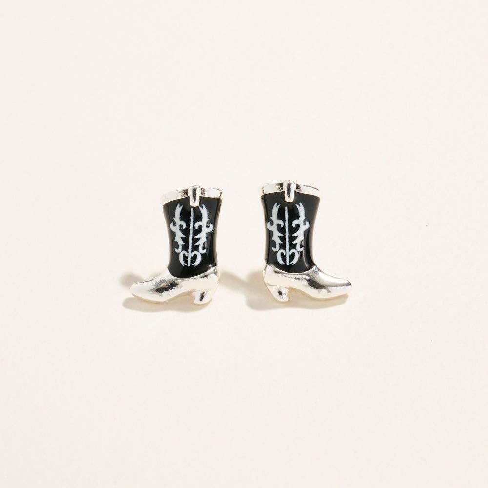 Western Enamel Cowgirl Boot Pattern Post Earrings