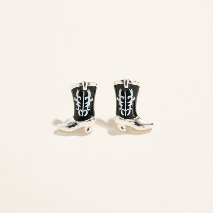 Western Enamel Cowgirl Boot Pattern Post Earrings