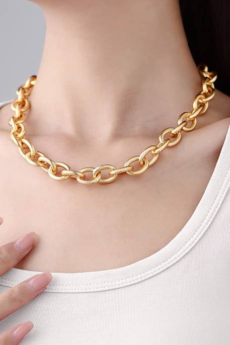 Accessories, Necklaces - STAINLESS STEEL TARNISH FREE CHUNKY CHAIN NECKLACE | 40NK350 - - Cultured Cloths Apparel