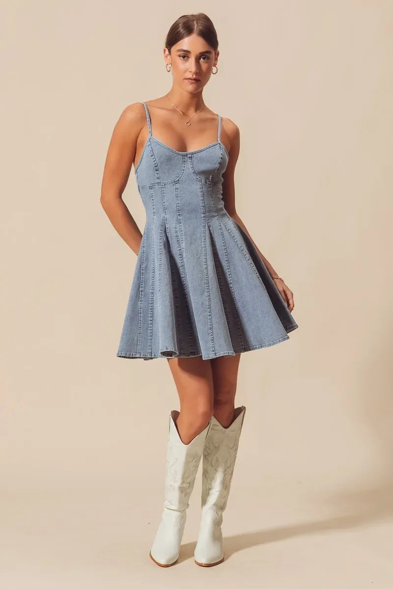 Women's Dresses - SO ME A Line Fit and Flare Denim Mini Dress - - Cultured Cloths Apparel