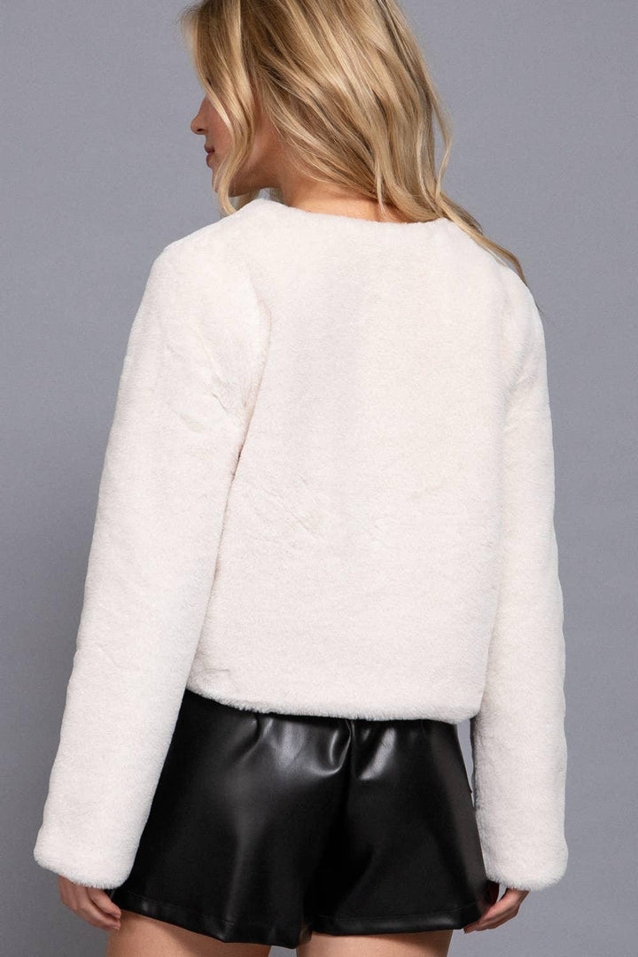 Outerwear - Long Sleeve Round Neck Faux Fur Crop Length Blazer - - Cultured Cloths Apparel