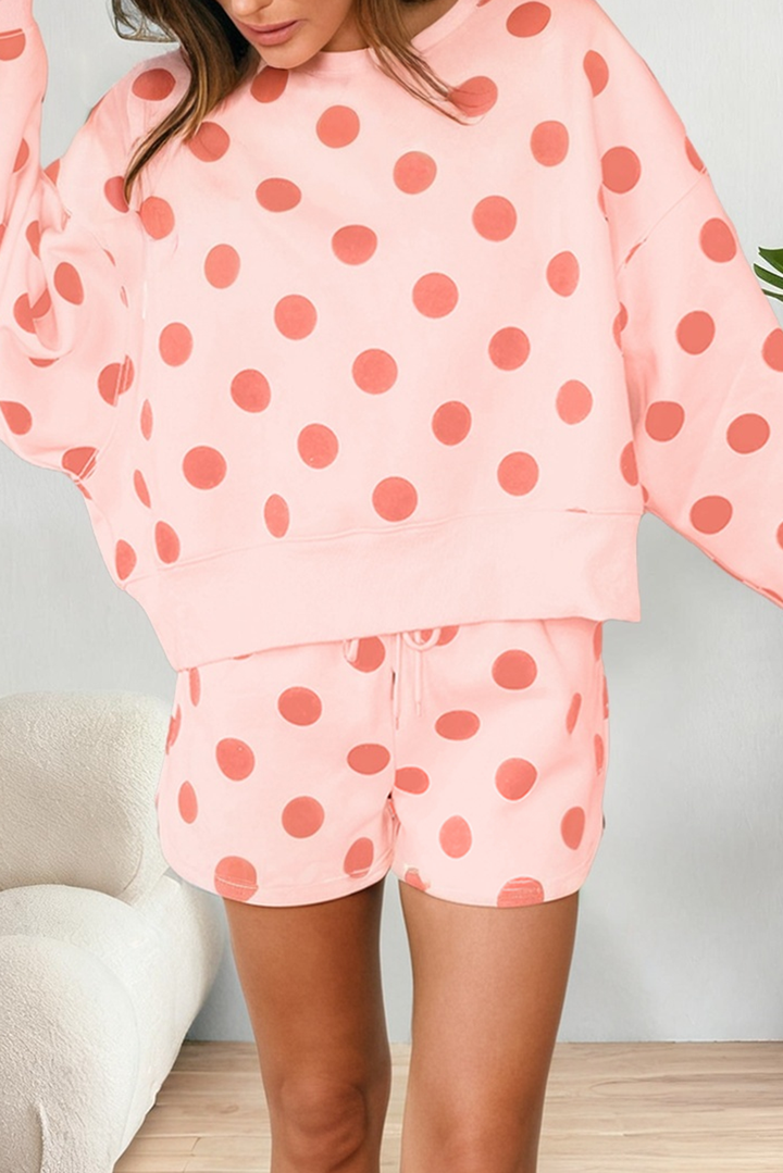 Athleisure - LAS Polka Dot Looks Pullover Drawstring Shorts Sets (S-XL) - Pink - Cultured Cloths Apparel