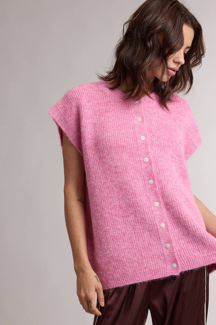 FUZZY BUTTON FRONT SWEATER VEST