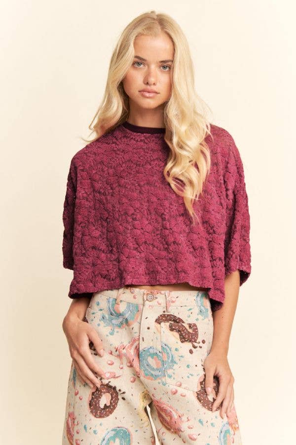 BOXY FLORAL LACE KNIT TOP