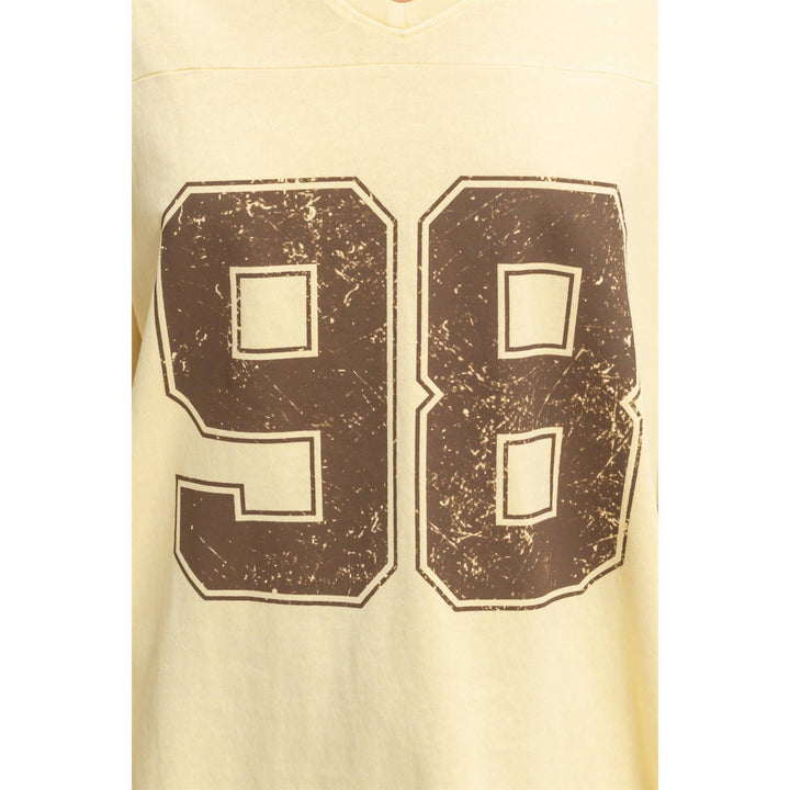 Graphic T-Shirts - Oversized Varsity Style V-Neck Graphic T-Shirt - - Cultured Cloths Apparel