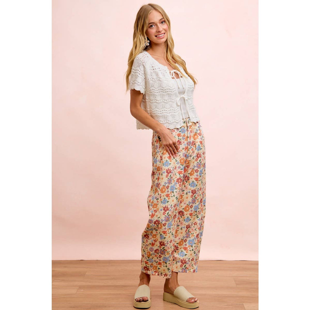 Pants - WASHED FLORAL PRINTED TWILL BARREL PANTS - - Cultured Cloths Apparel
