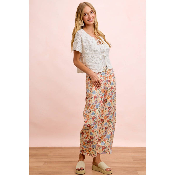 Pants - WASHED FLORAL PRINTED TWILL BARREL PANTS - - Cultured Cloths Apparel