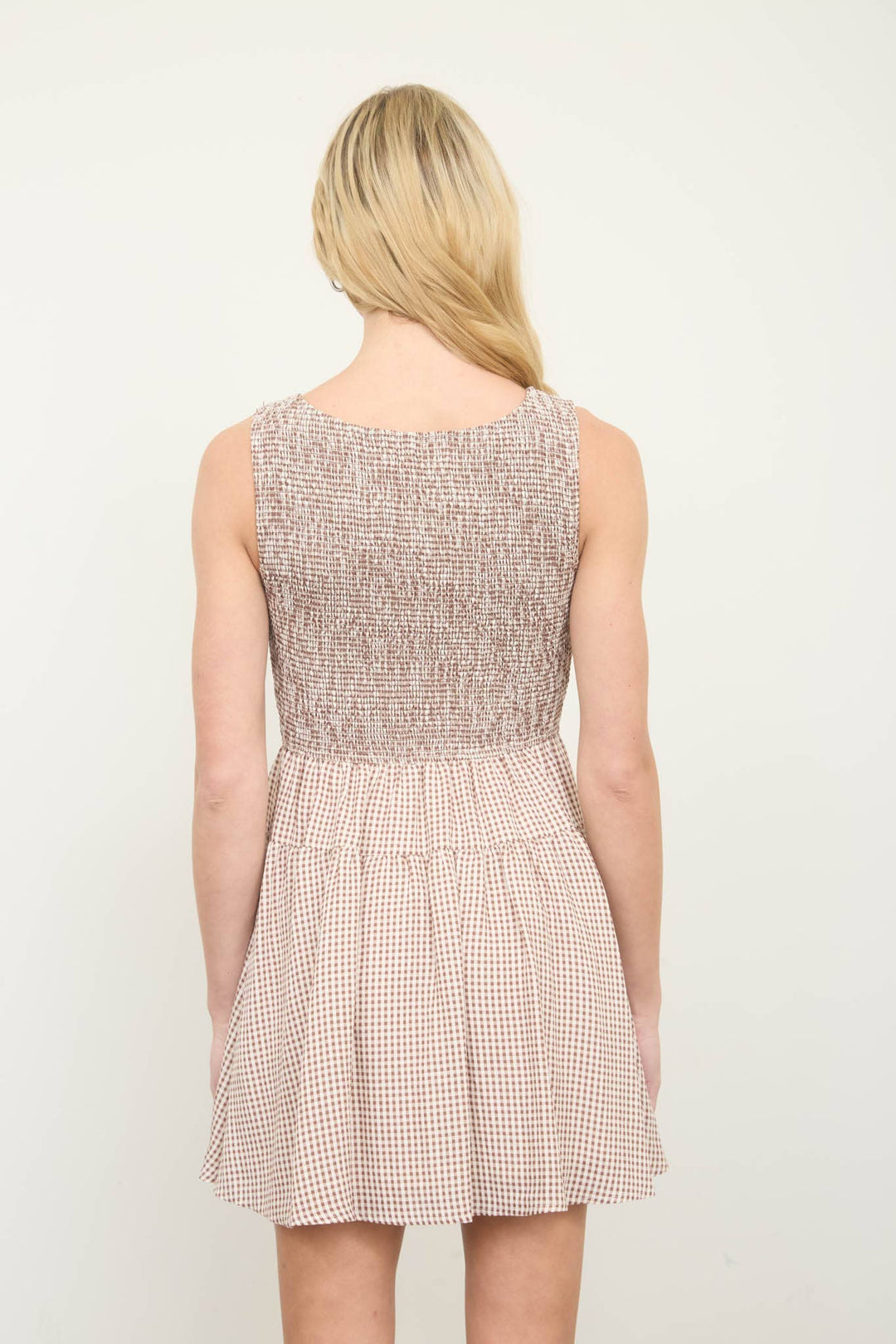 Dresses - GINGHAM SLEEVELESS SMOCKED MINI DRESS - - Cultured Cloths Apparel