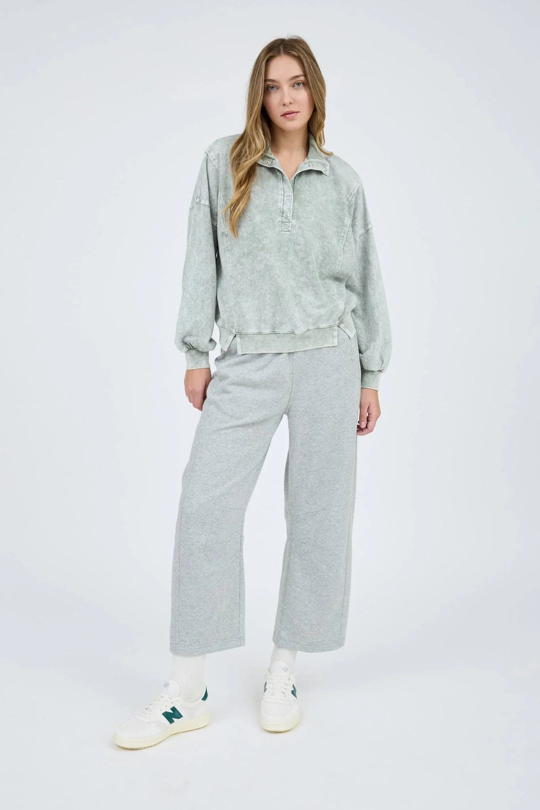 Women's Long Sleeve - WASHED HALF SNAP BUTTON LONG SLEEVE KNIT TOP - - Cultured Cloths Apparel