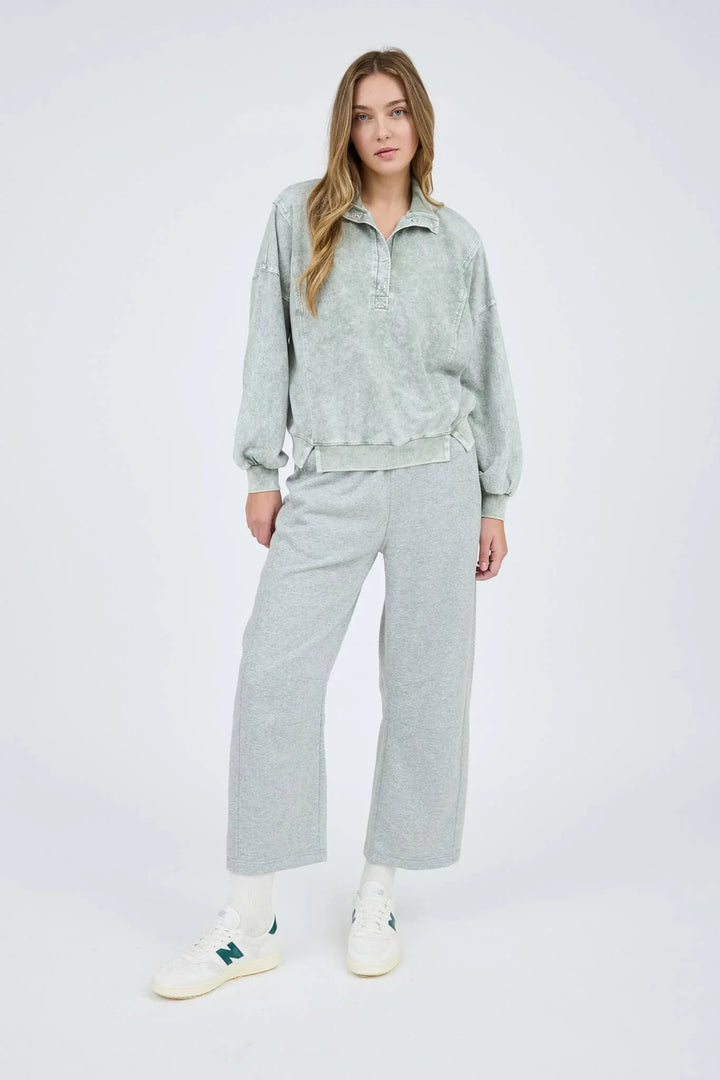 Women's Long Sleeve - WASHED HALF SNAP BUTTON LONG SLEEVE KNIT TOP - - Cultured Cloths Apparel