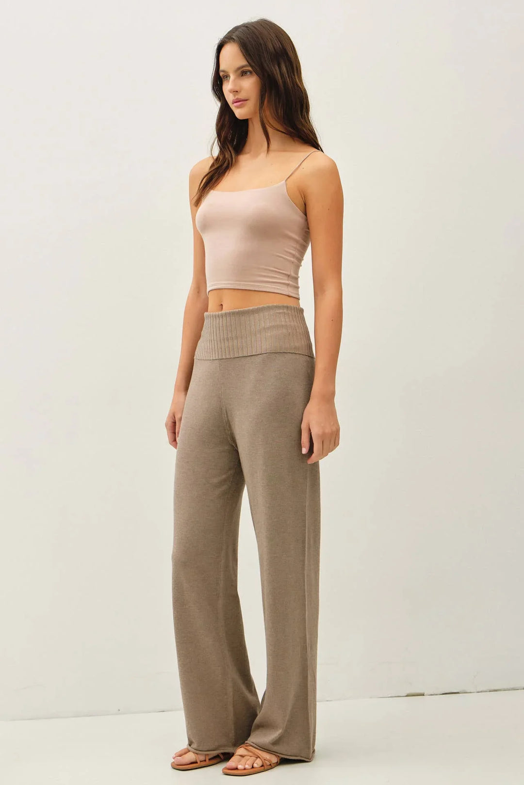 FINE KNIT FOLD OVER RIBBED WAIST SWEATER PANTS