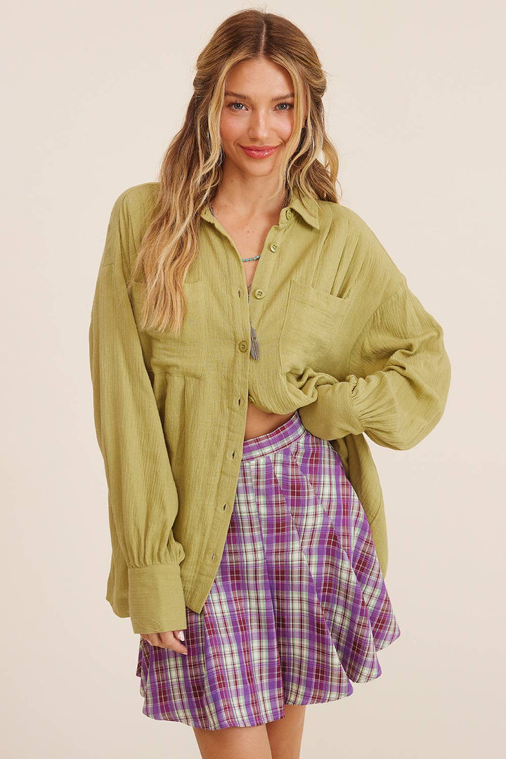 Women's Long Sleeve - Gauze Button-Down Shirt - - Cultured Cloths Apparel