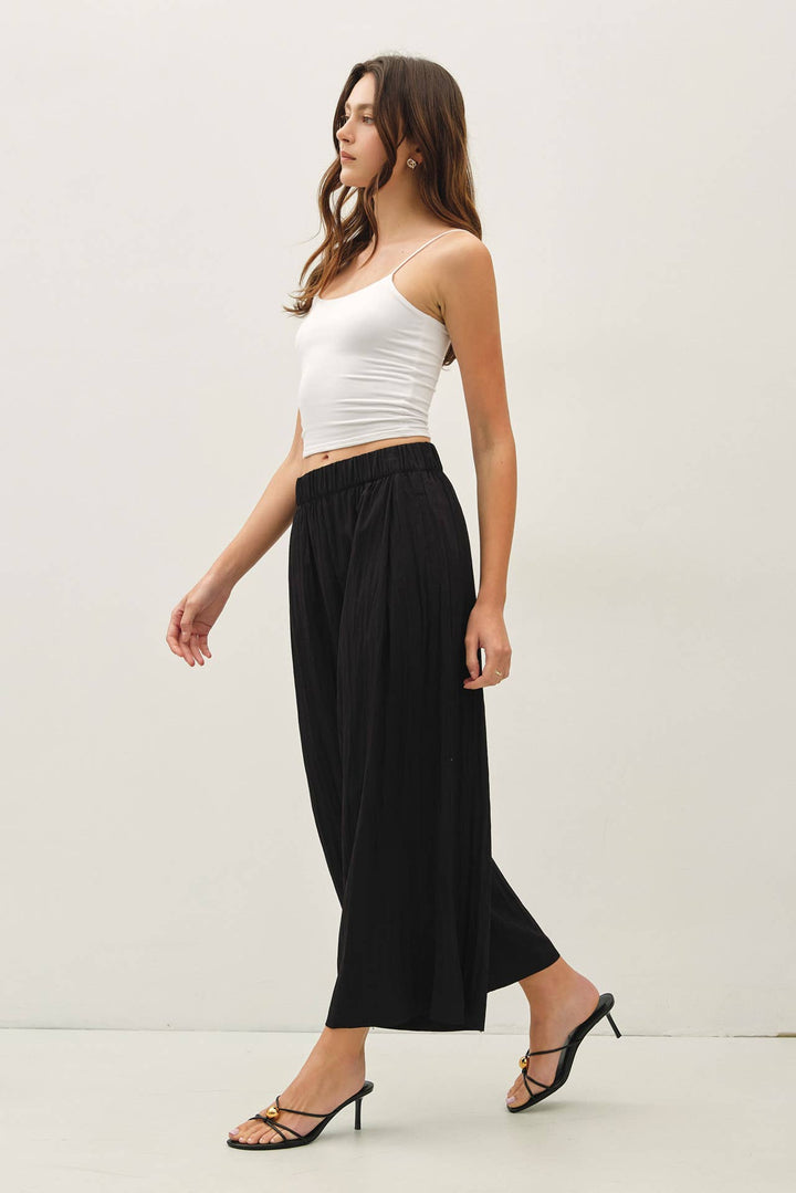 Pants - CRINKLED WIDE LEG CROPPED PULL ON PANTS - - Cultured Cloths Apparel