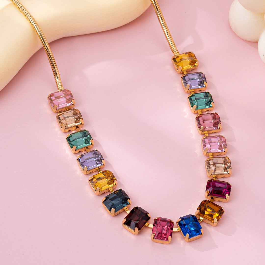 Accessories, Necklaces - Rainbow Emerald-Cut Gemstone Statement Necklace - - Cultured Cloths Apparel