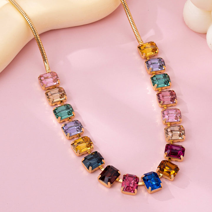 Accessories, Necklaces - Rainbow Emerald-Cut Gemstone Statement Necklace - - Cultured Cloths Apparel