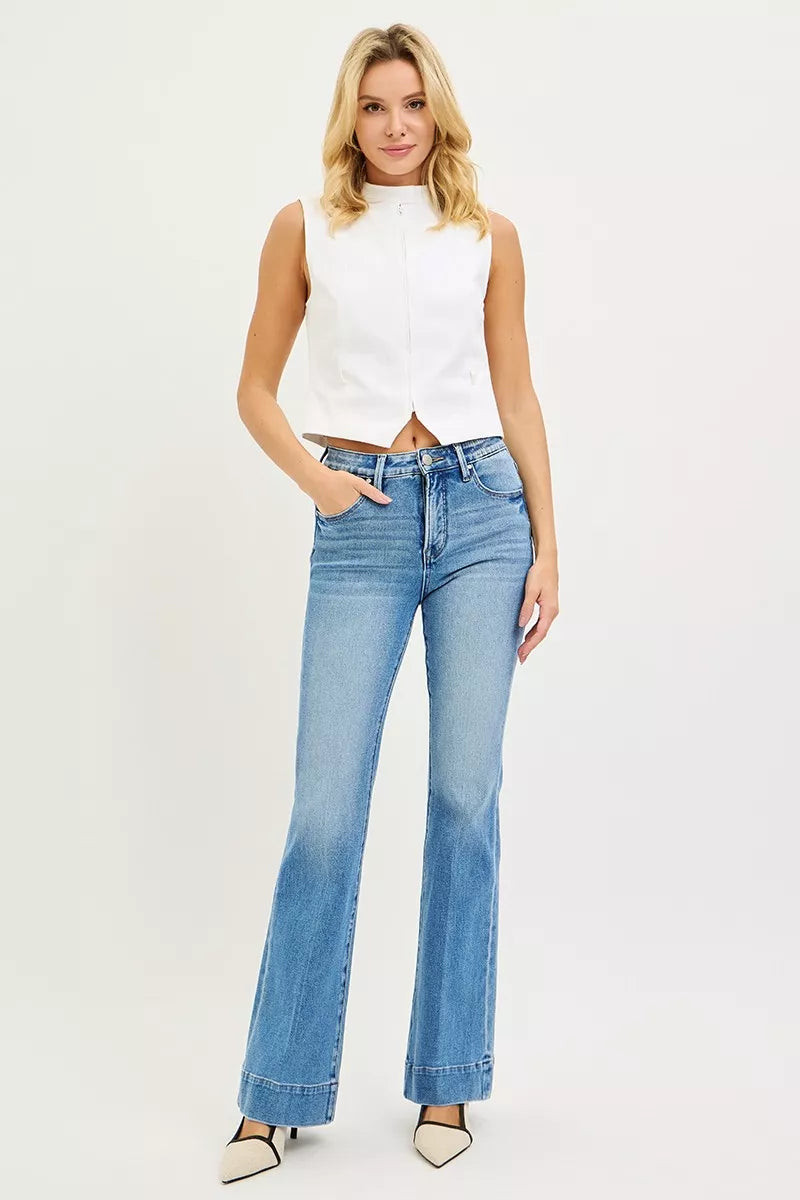 Denim - RISEN Tummy Control 4 Way Stretch Mid Rise Flare Jeans - - Cultured Cloths Apparel