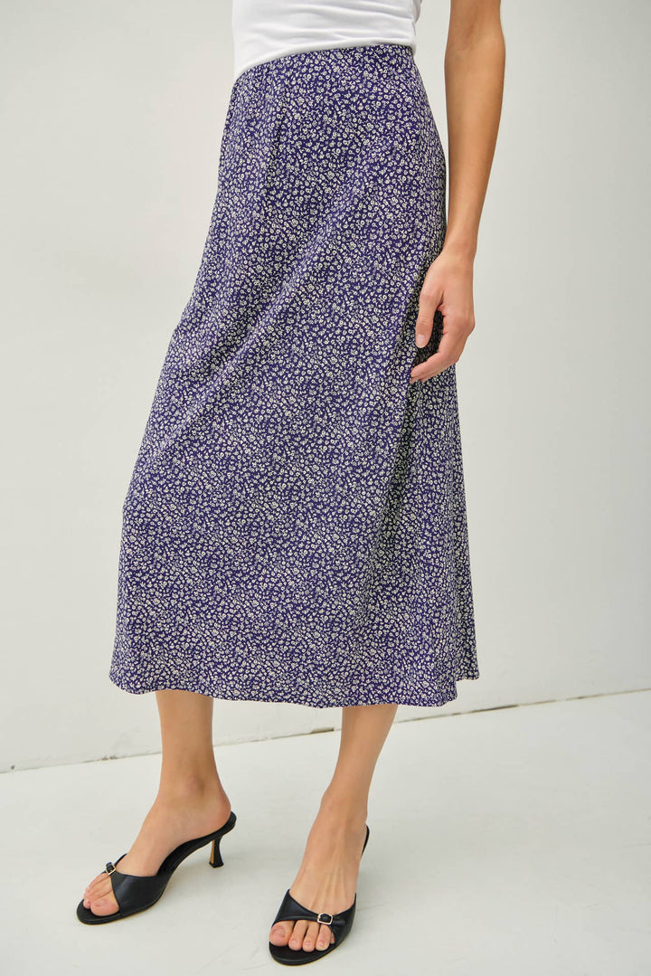 PRINT MIDI SKIRT WITH ELASTIC WAISTBAND