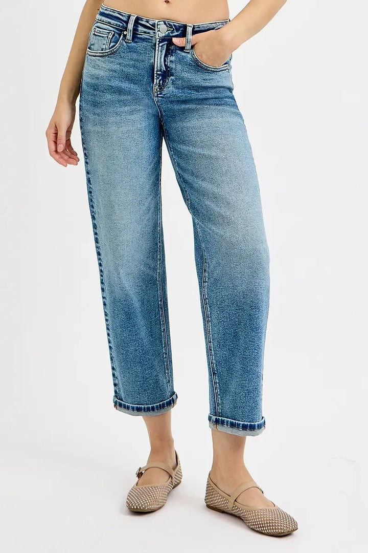 Denim - RISEN Full Size High Rise Crop Boyfriend Jeans - - Cultured Cloths Apparel